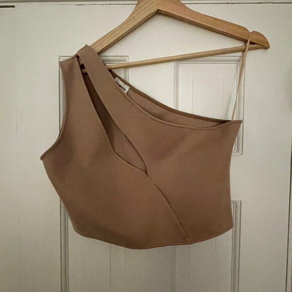 Asymmetrical Beige One Shoulder Crop Top, Nava, Revolve, Superdown, size large - Picture 7 of 7